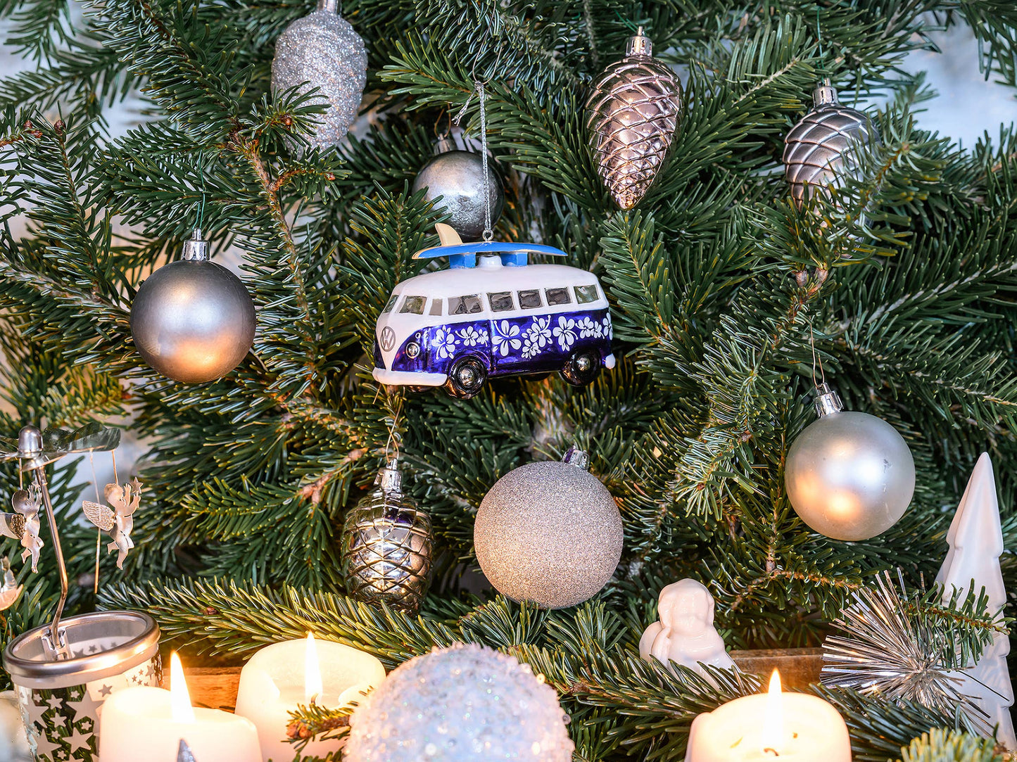 Décoration de Noël en verre VW T1 Bus Surf Édition