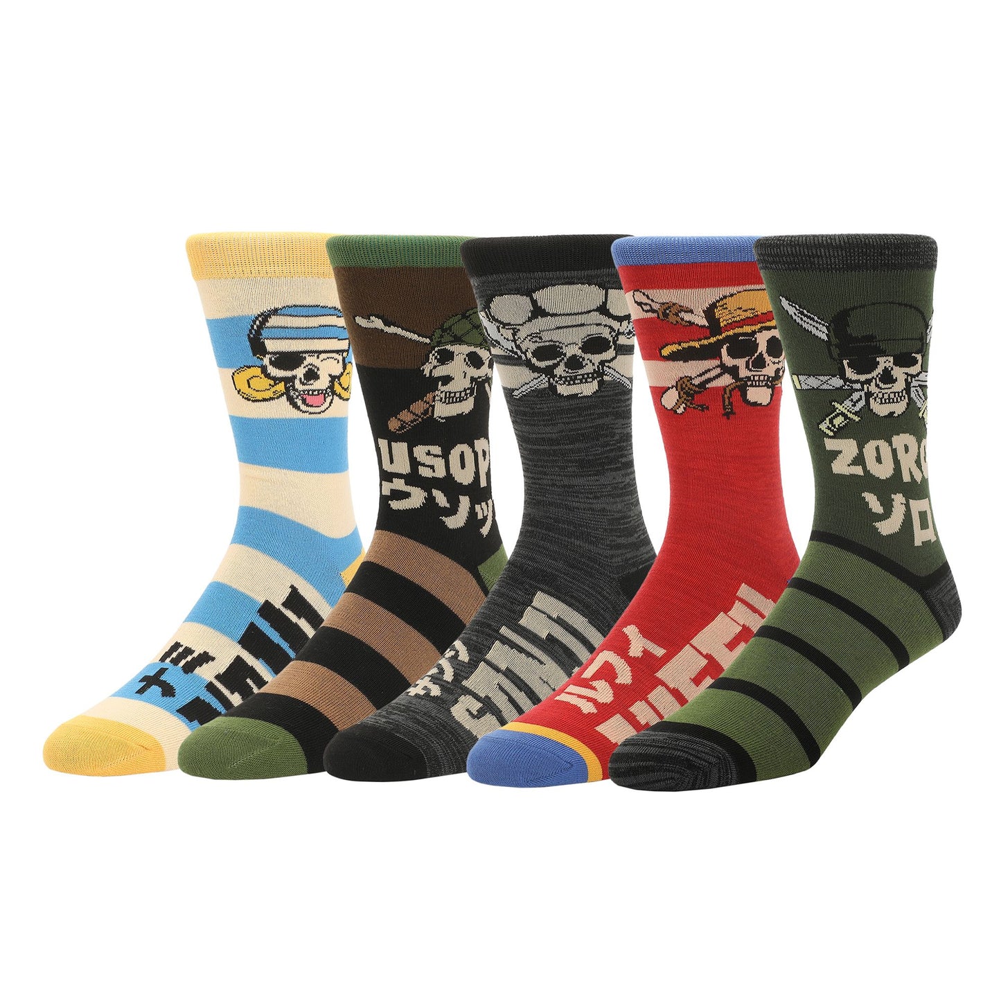 Lot de 5 paires de chaussettes One Piece – Luffy, Zoro, Nami, Usopp et Sanji