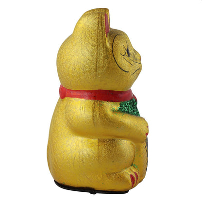 Maneki-neko lucky cat in the shape of a wave, ceramic, 17 cm, gold