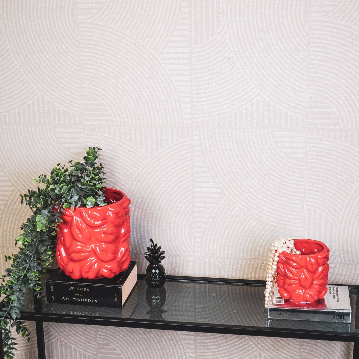 Bloempot - Kusjes - Keramiek - Rood - 17,5x17,5x17,5 cm