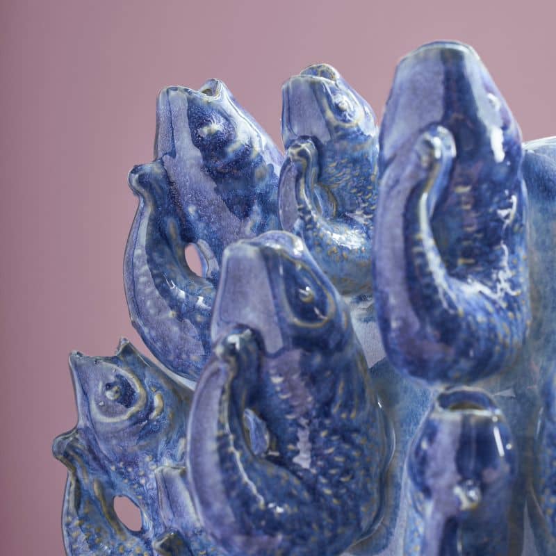 Vaas met vismotief, blauw aardewerk, 24 x 24 x 32 cm