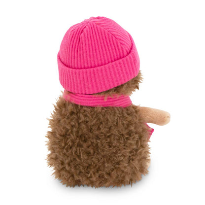 Fluffy the hedgehog plush toy with raspberry hat, 15cm