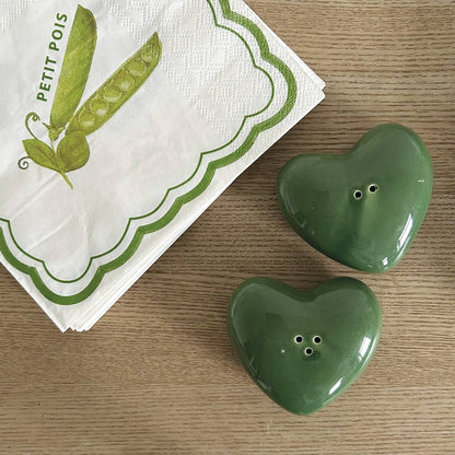 Green heart salt and pepper set L7 W6.5 H2cm