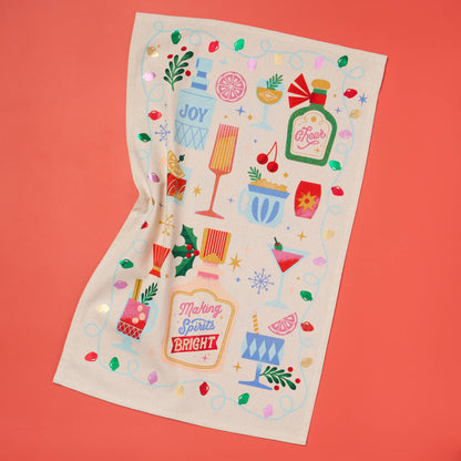 Spirits Bright Christmas Decorative Tea Towel