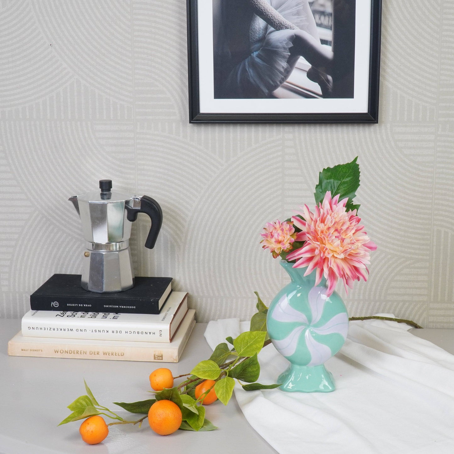 Flower vase - Caramel candy - Ceramic - Lilac/Mint - 12x6.5x20cm