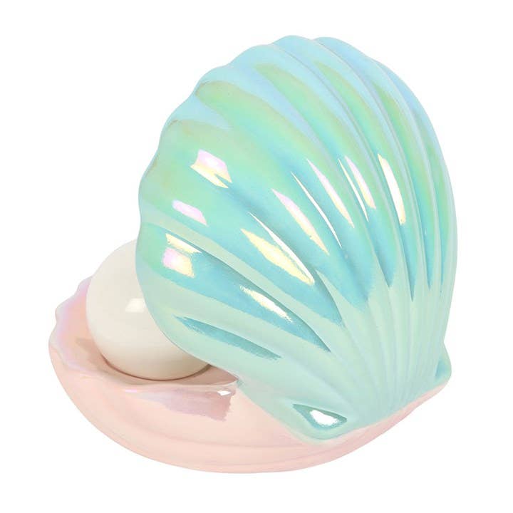 Iridescent clam shell salt and pepper shaker