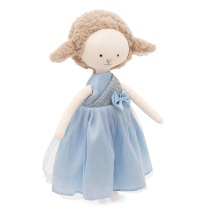 Zoe the Sheep Plush Toy: Blue satin dress, 29 cm, suitable from 0 months