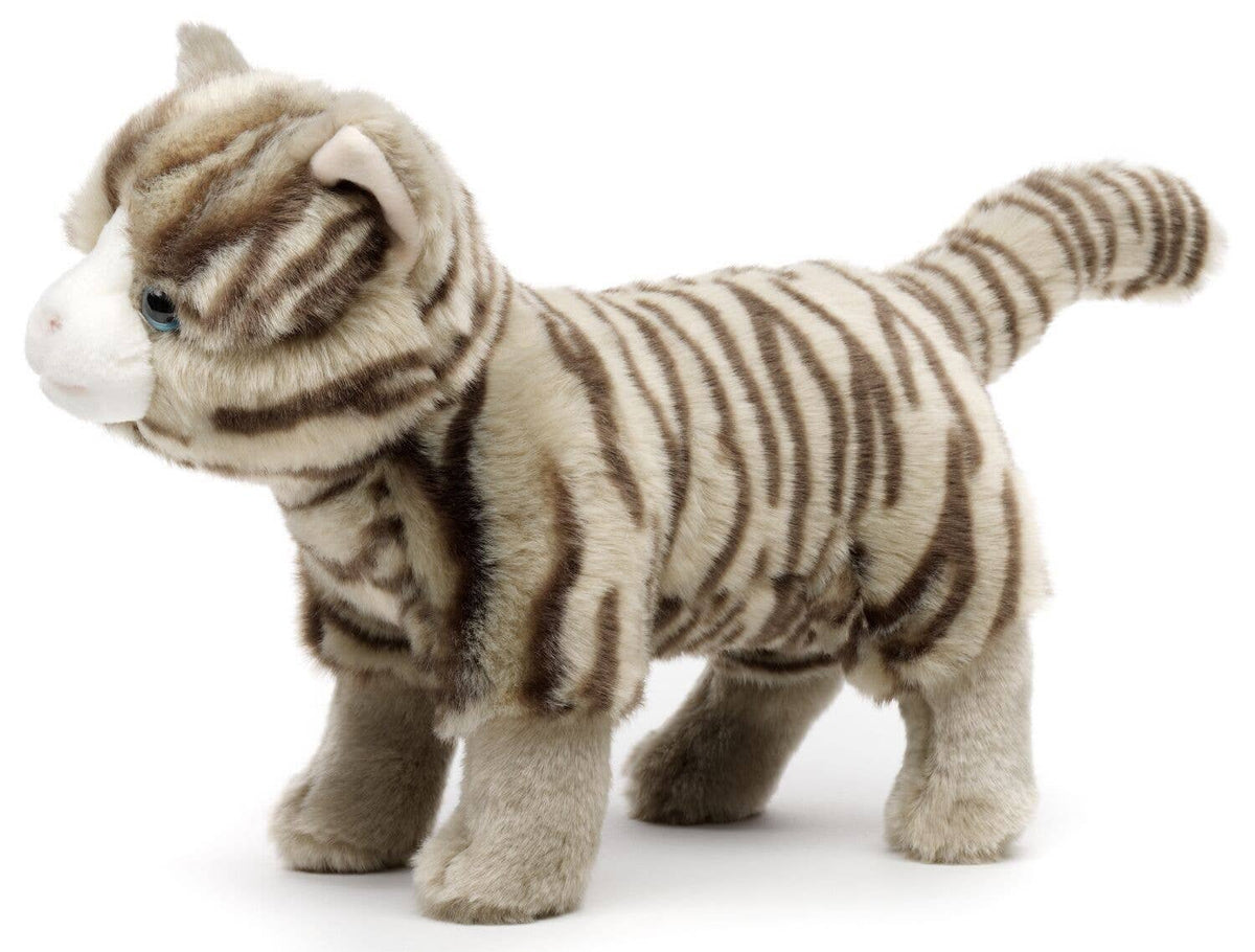 Tiger-striped cat plush toy, standing