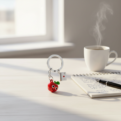 Sleutelhanger met appel en boek