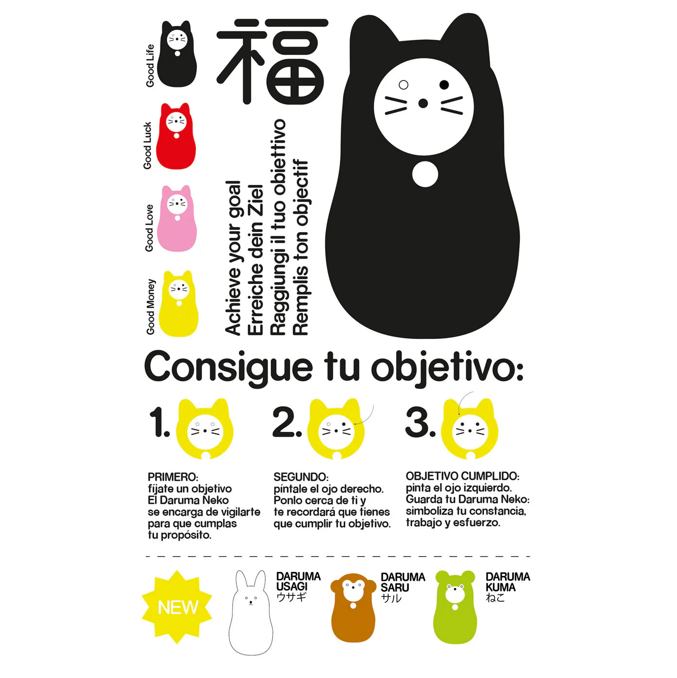 Black Daruma Cat "Good Health"