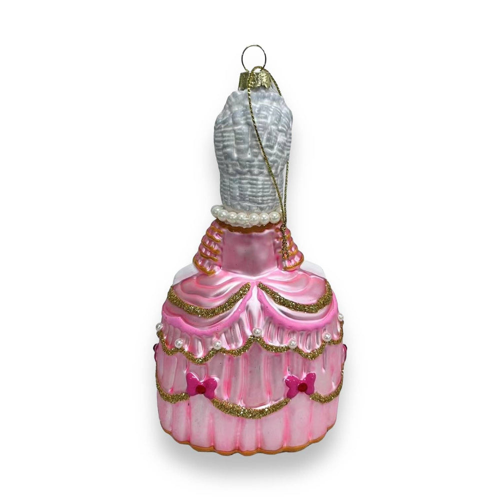 Kerstbal met een witte kat genaamd Marie Antoinette, "Laat ze eten".