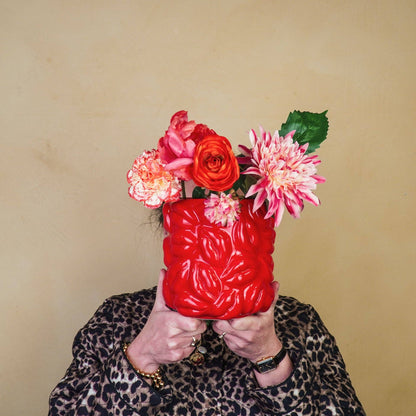 Bloempot - Kusjes - Keramiek - Rood - 17,5x17,5x17,5 cm