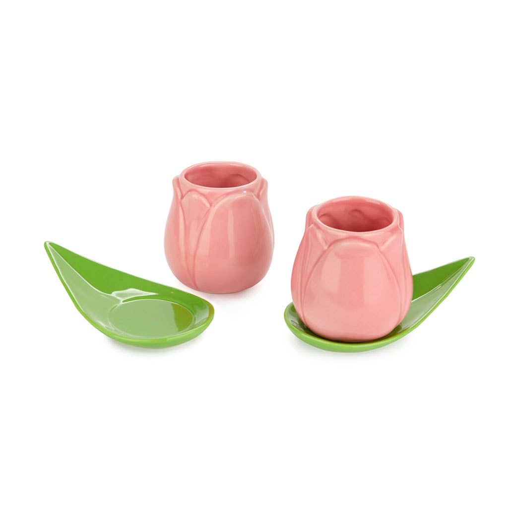 Roze Tulp Koffiekopjes Set