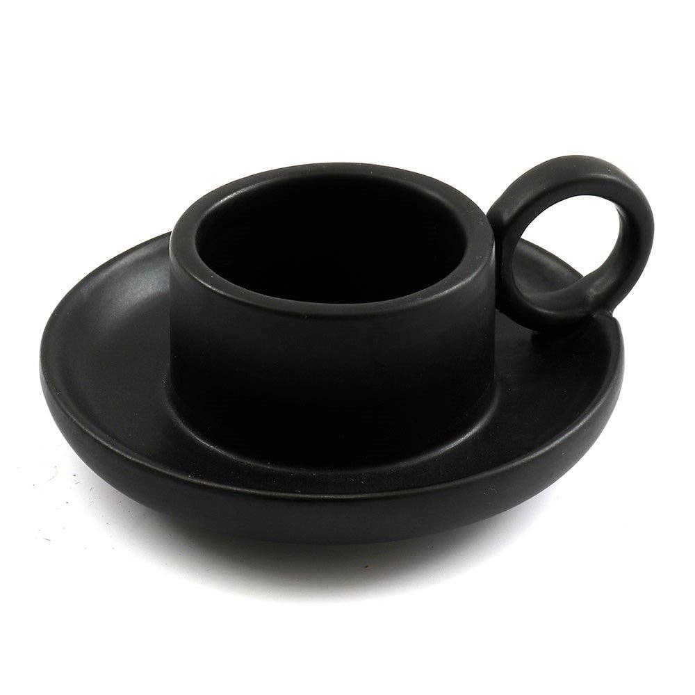 Porte-bougie chauffe-plat en grès noir