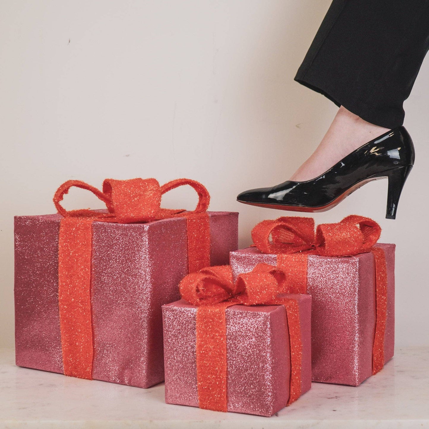 LED Christmas Gift - S3 - Polystyrene - Pink/Orange - 15/20/25cm