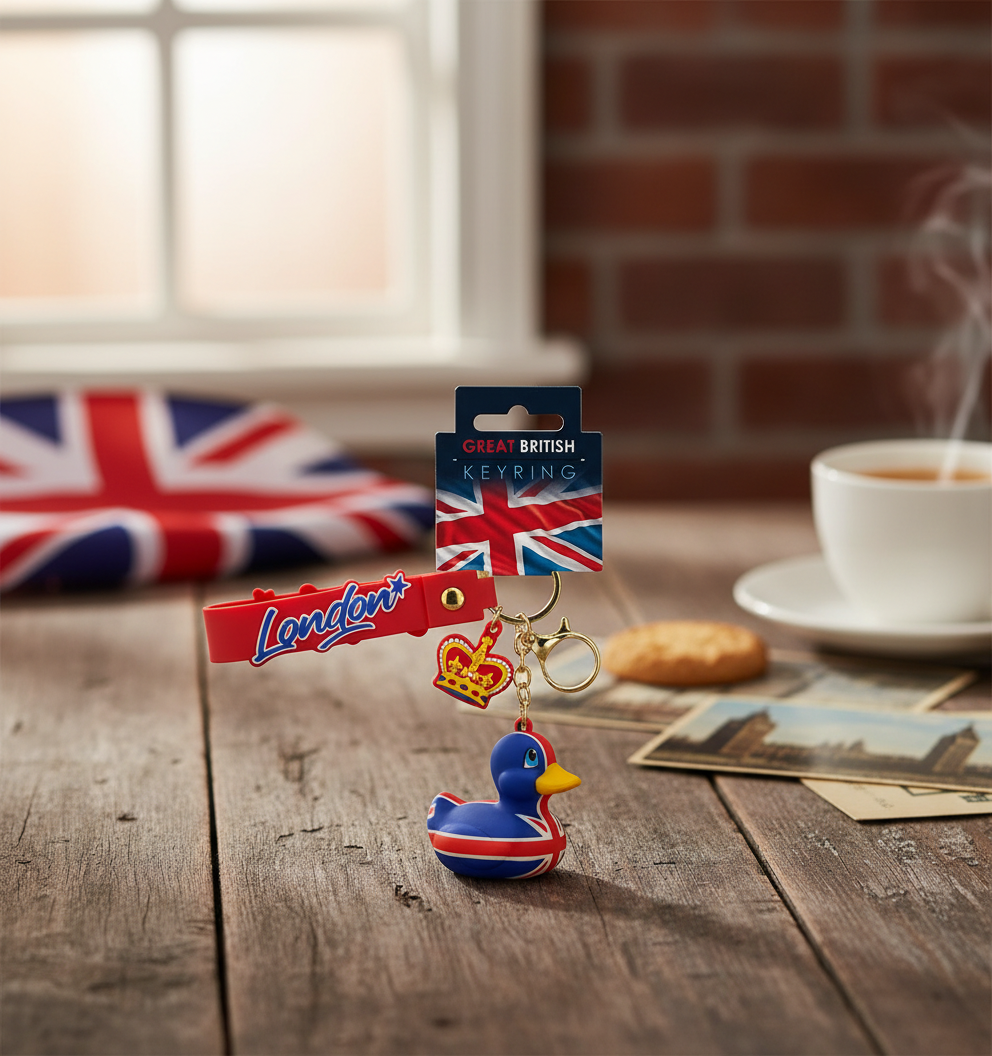 Sleutelhanger met eendje en de Britse vlag