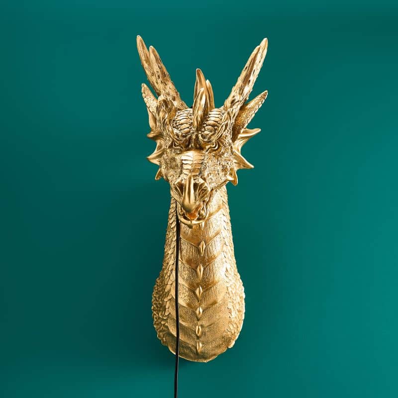 Wandlamp Dragon Drake, goudkleurig, 66 x 27 x 41 cm
