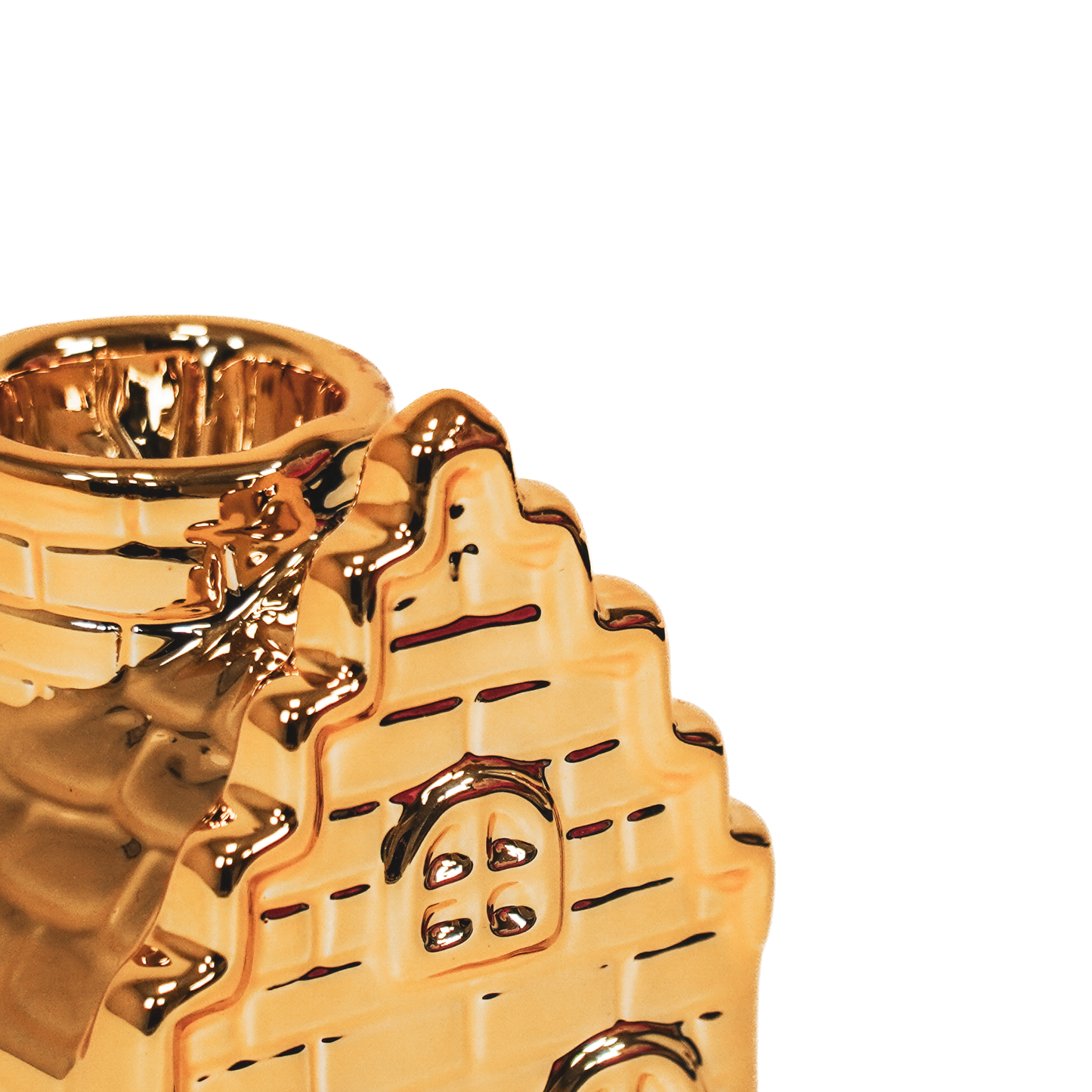 Candlestick - House - Ceramic - Gold - 6x6x11cm