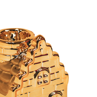 Candlestick - House - Ceramic - Gold - 6x6x11cm