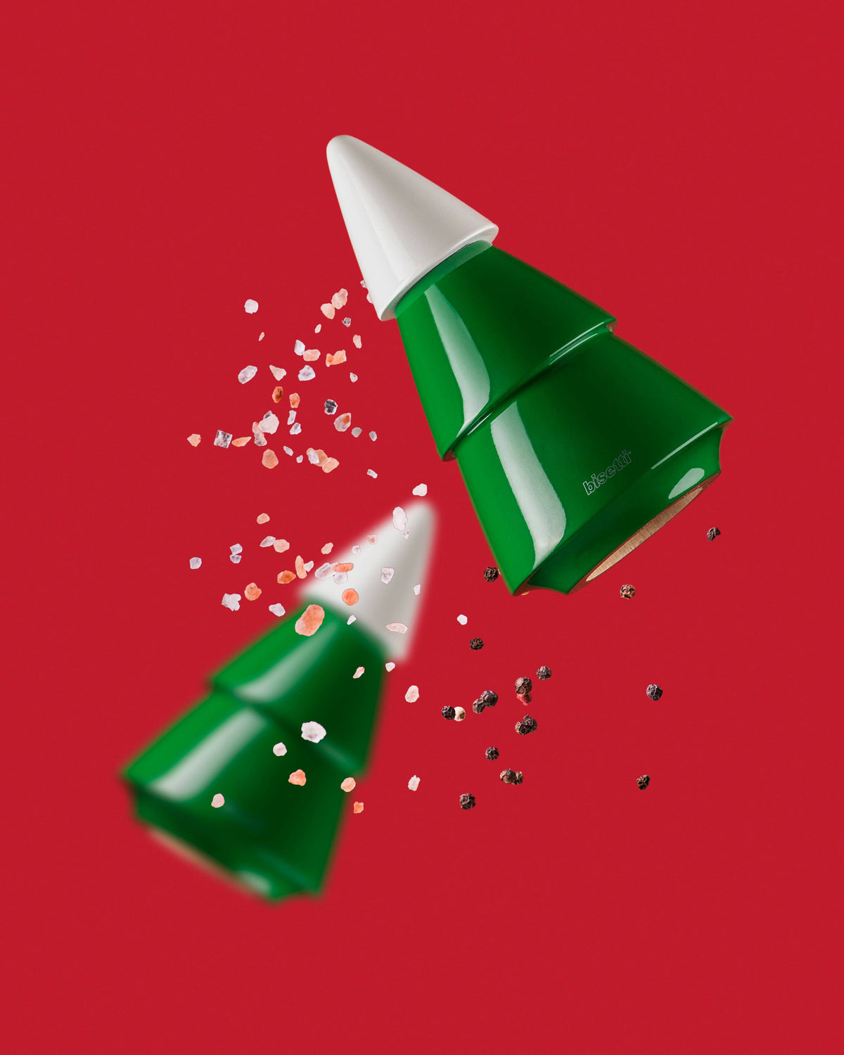 "Xmas Tree" Spice Mill, lacquered green/white beech