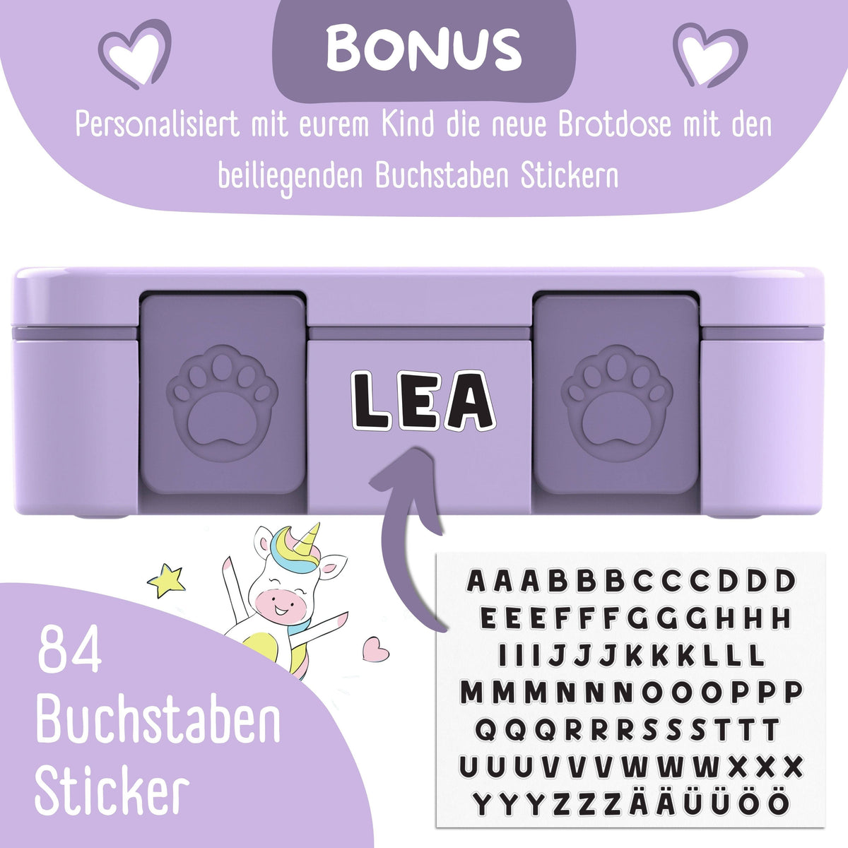 Compartmented lunch box, lightweight & leak-proof - Unicorn purple