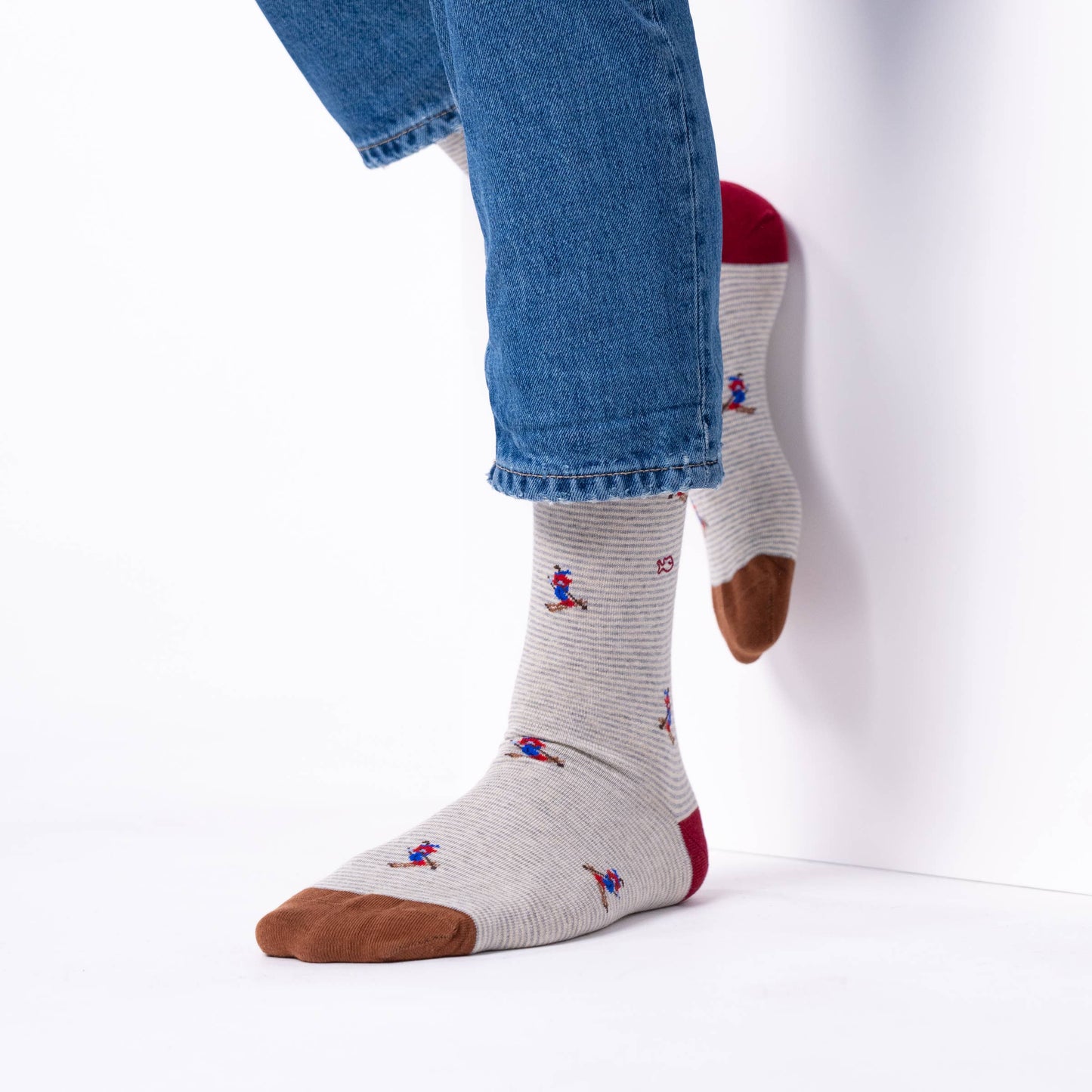 Red Track Patterned Combed Cotton Socks