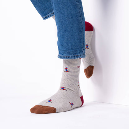 Red Track Patterned Combed Cotton Socks