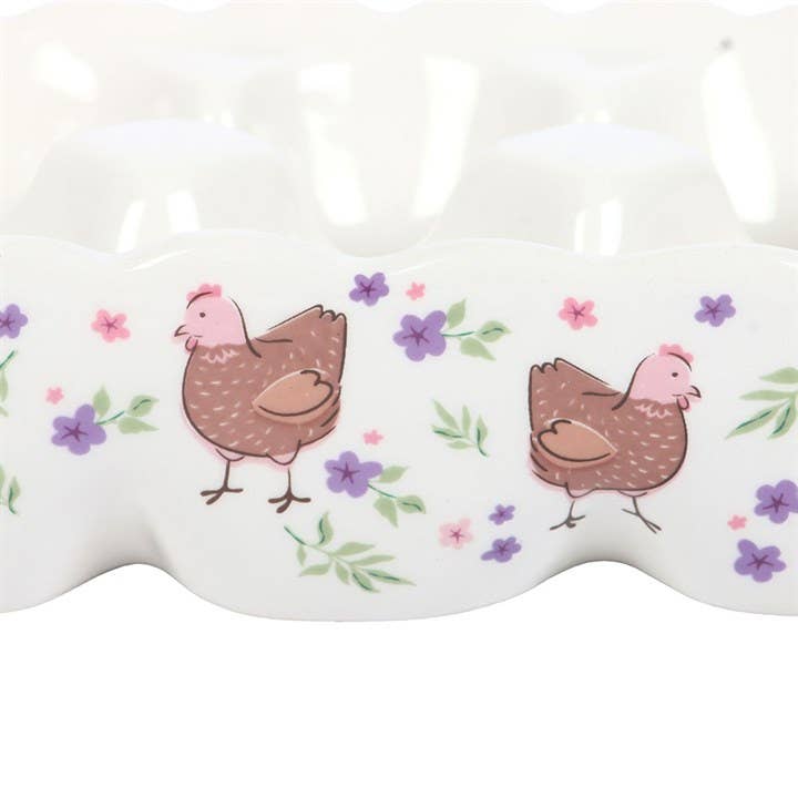 Porte-œufs en céramique avec motif de poule florale