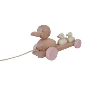 Jouets en bois à tirer - Famille Canard Rose
