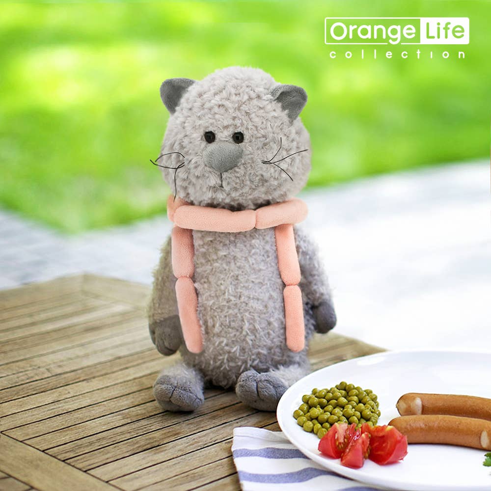 Buddy the Cat plush toy with sausages, 25 cm