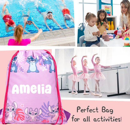 Official Disney Stitch & Angel Personalized Drawstring Bag | Kids PE Bag | Fringoo