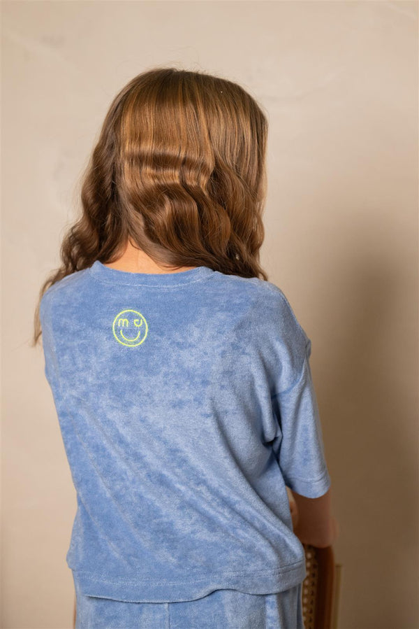 Blue Grey Terry Crop T-Shirt