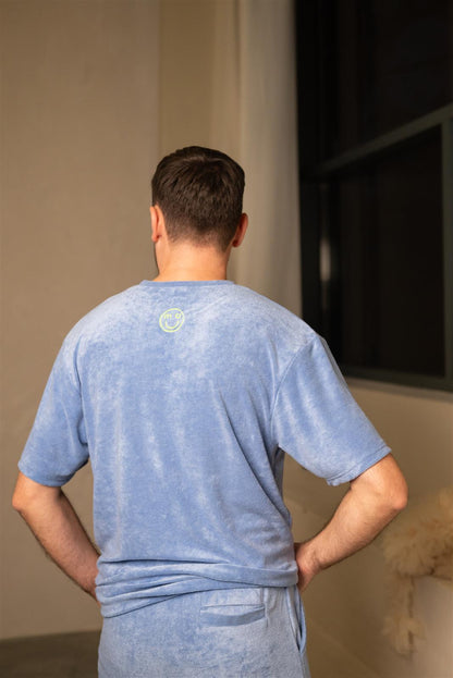 Blue Grey Terry Oversized T-Shirt