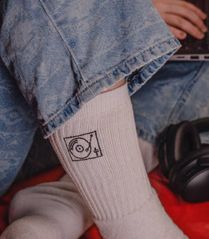 Chaussettes de sport brodées - Platine vinyle
