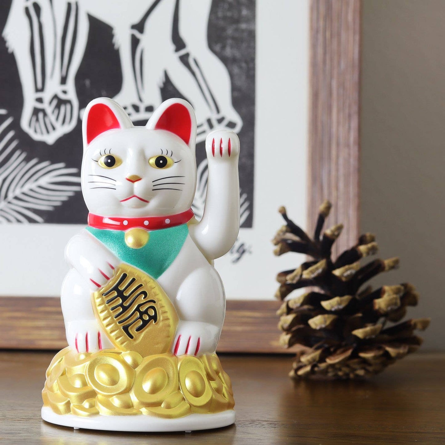 Maneki-neko gelukskat, golvende kat, 11 cm, wit