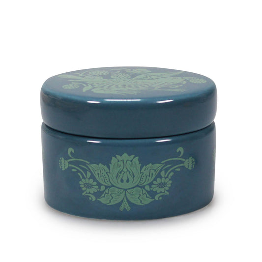 William Morris Strawberry Thief green ceramic jewelry box