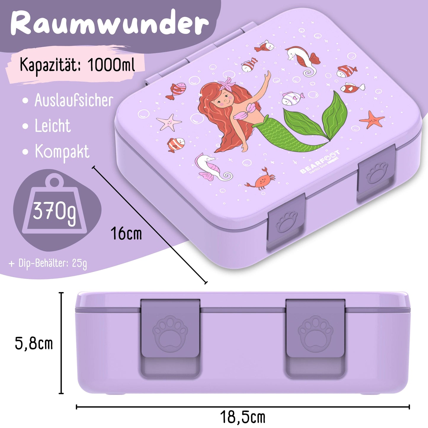 Compartmentalized, leakproof lunch box - Purple Mermaid