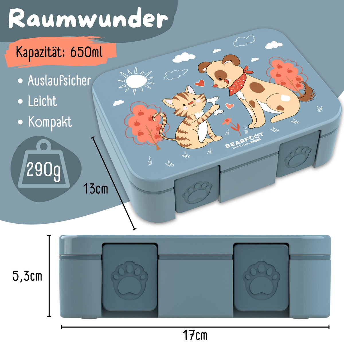 Lunch box with compartments, lightweight & leak-proof - Dog & Cat