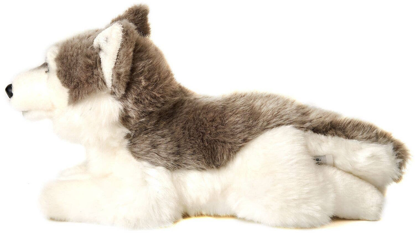 Peluche Husky gris, couché
