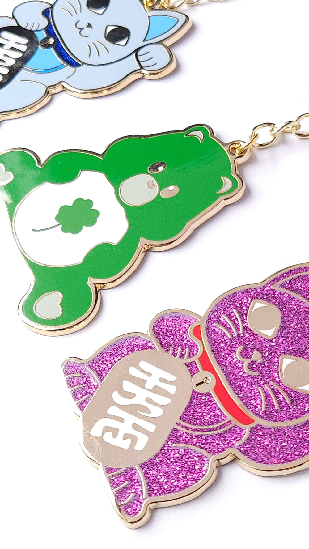 Gelukskatje Glitterende Roze Sleutelhanger