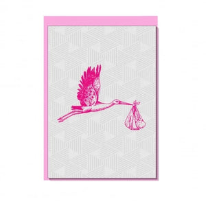 Wenskaart Cigogne Bébé Rose