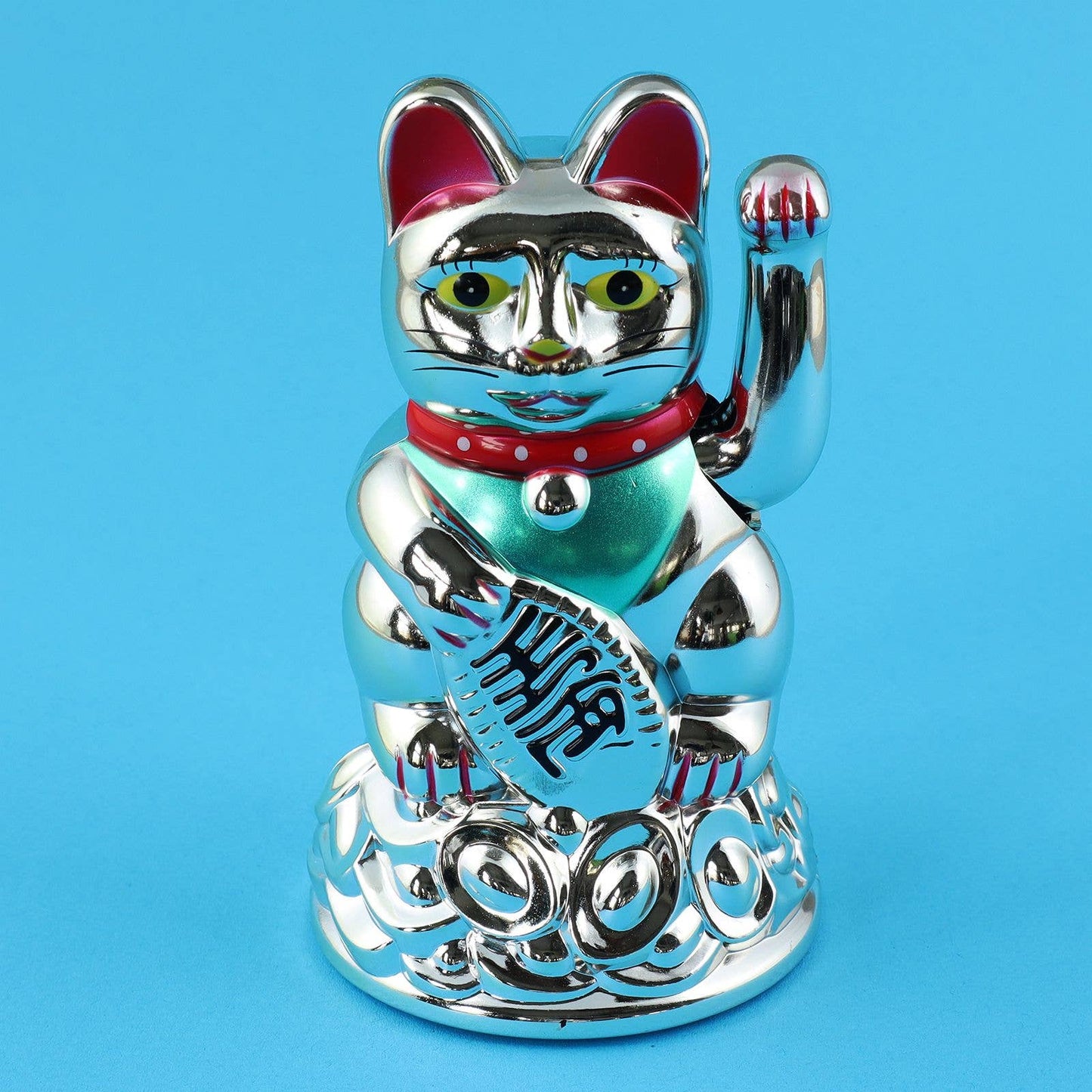 Silver Solar Lucky Cat 11cm