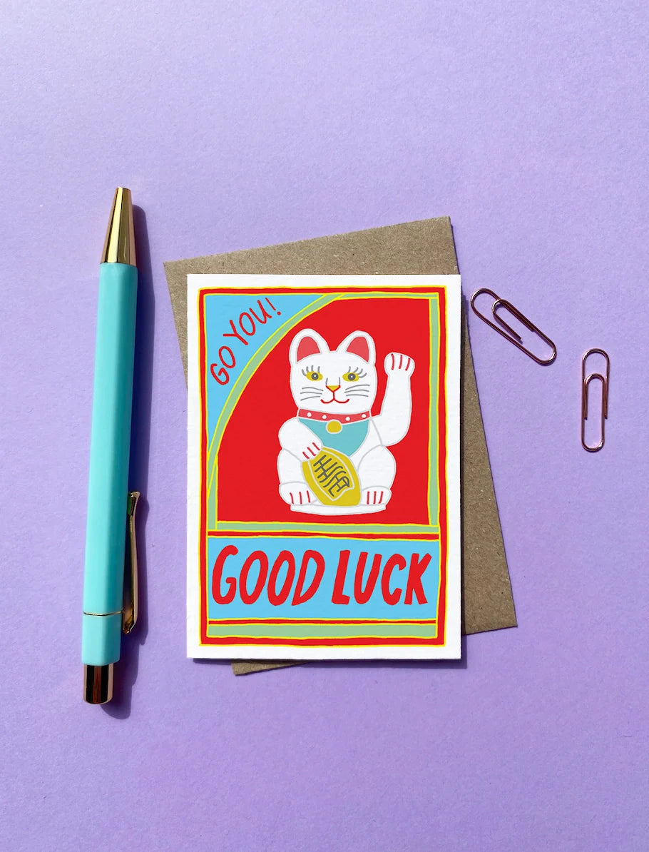 “Good Luck” Lucky Cat Greeting Card