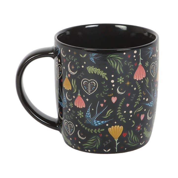 Mug Floral Folk Noir Midnight Bloom – 350 ml