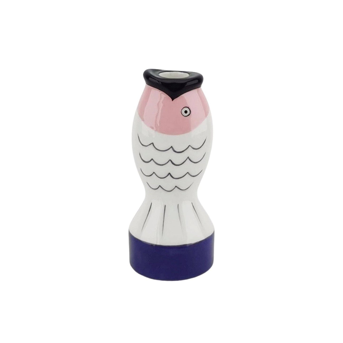 Candlestick - Fish - Blue/White/Pink - 7x7x16.5cm