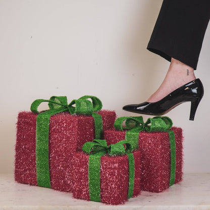 LED-kerstcadeau - S3 - Polystyreen - Roze/Groen - 15/20/25 cm