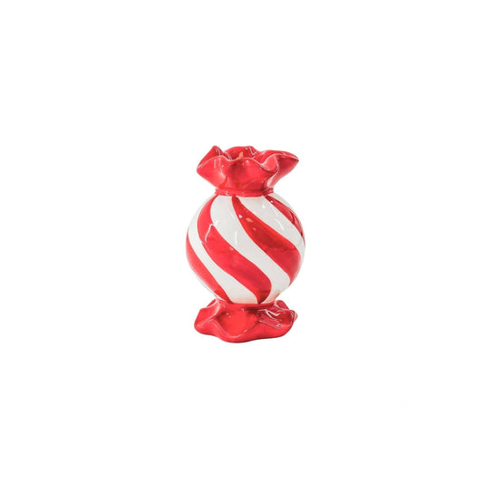 Candlestick - Toffee Candy - Red/White - 8.5x8.5x13 cm