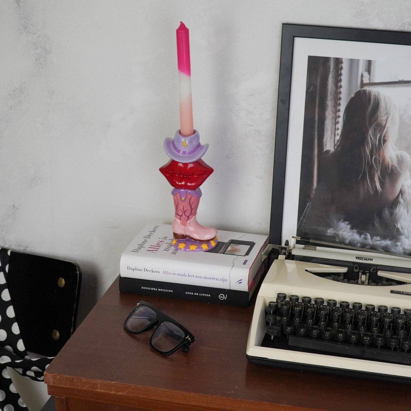 Candlestick - Boot / Lip / Hat - Pink / Red / Lilac - 10x8x20 cm