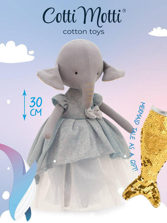 Peluche Ali l’éléphant : robe bleu clair 29 cm, dès 0 mois