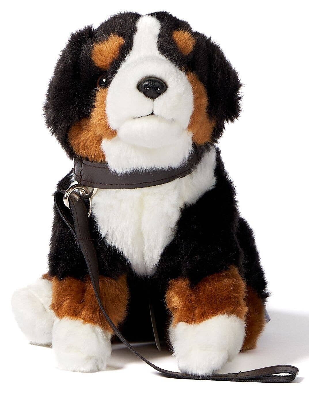 Bernese mountain dog puppy plush toy with leash
